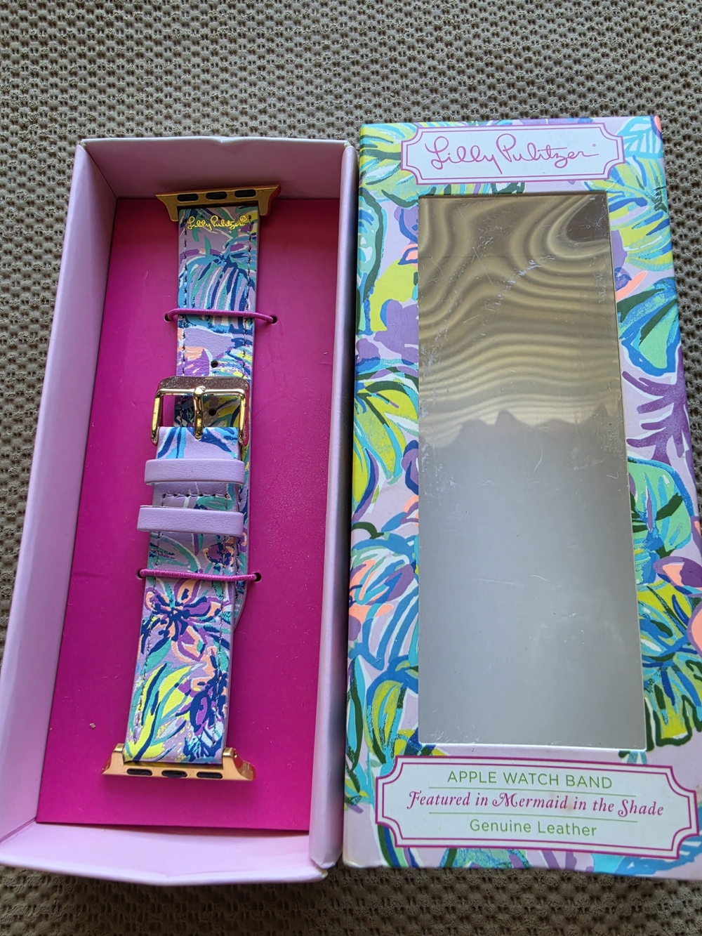 Lilly Pulitzer Lavender Floral Multicolor Apple Watch Band with Gold Hardware - Picture 2 of 5